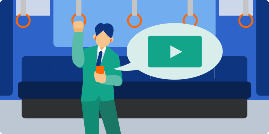 電車の中で動画を見ているイメージイラスト